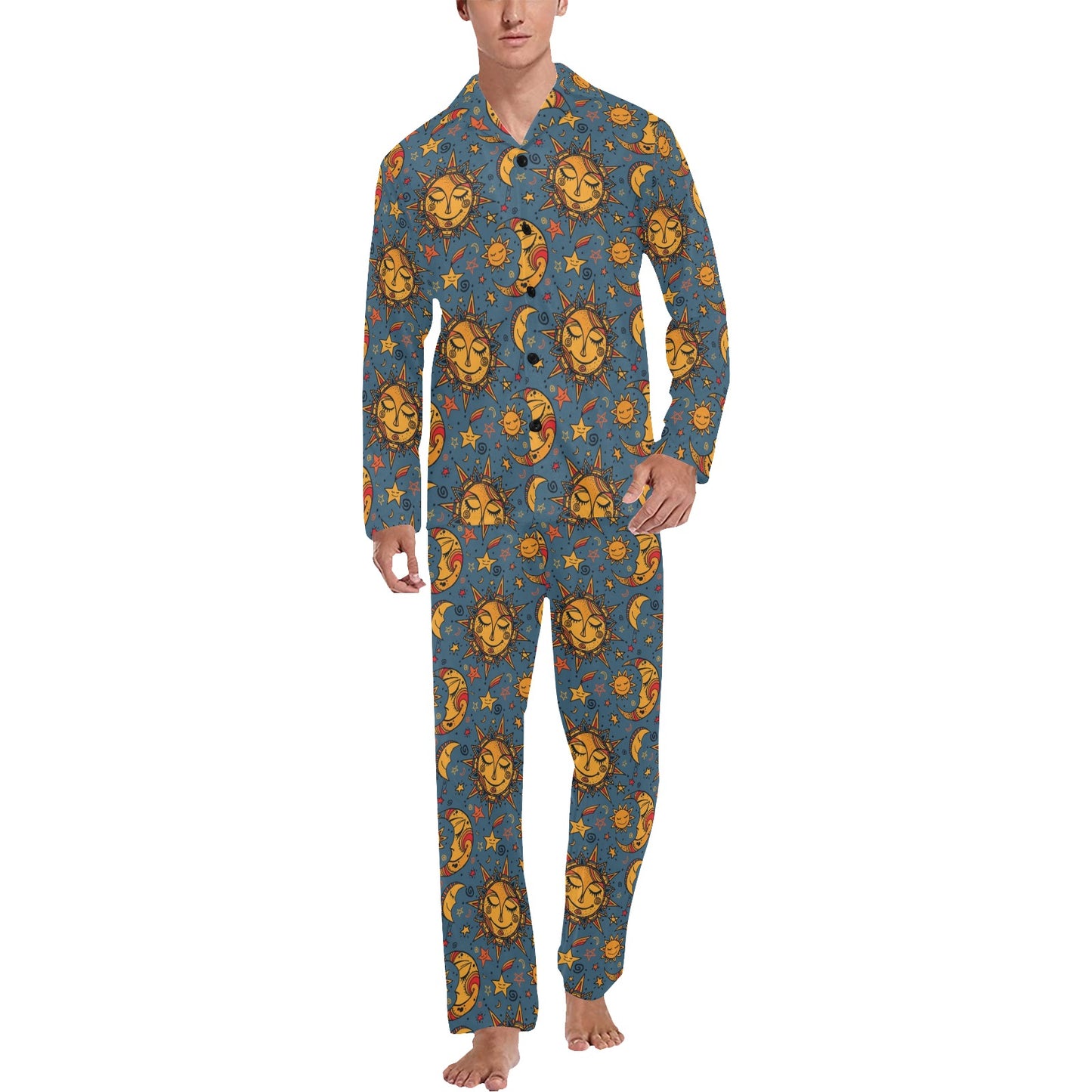 Celestial Moon Sun Pattern Print Design 02 Men's Long Pajama Set