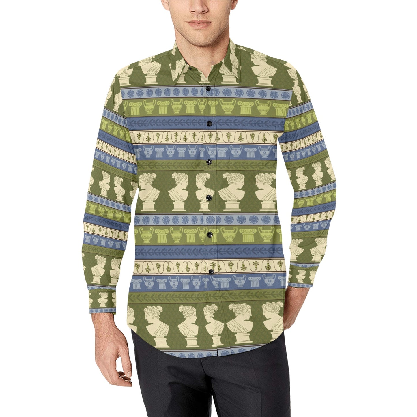 Ancient Greek Statue Print Design LKS301 Men's Long Sleeve Dress Shirt