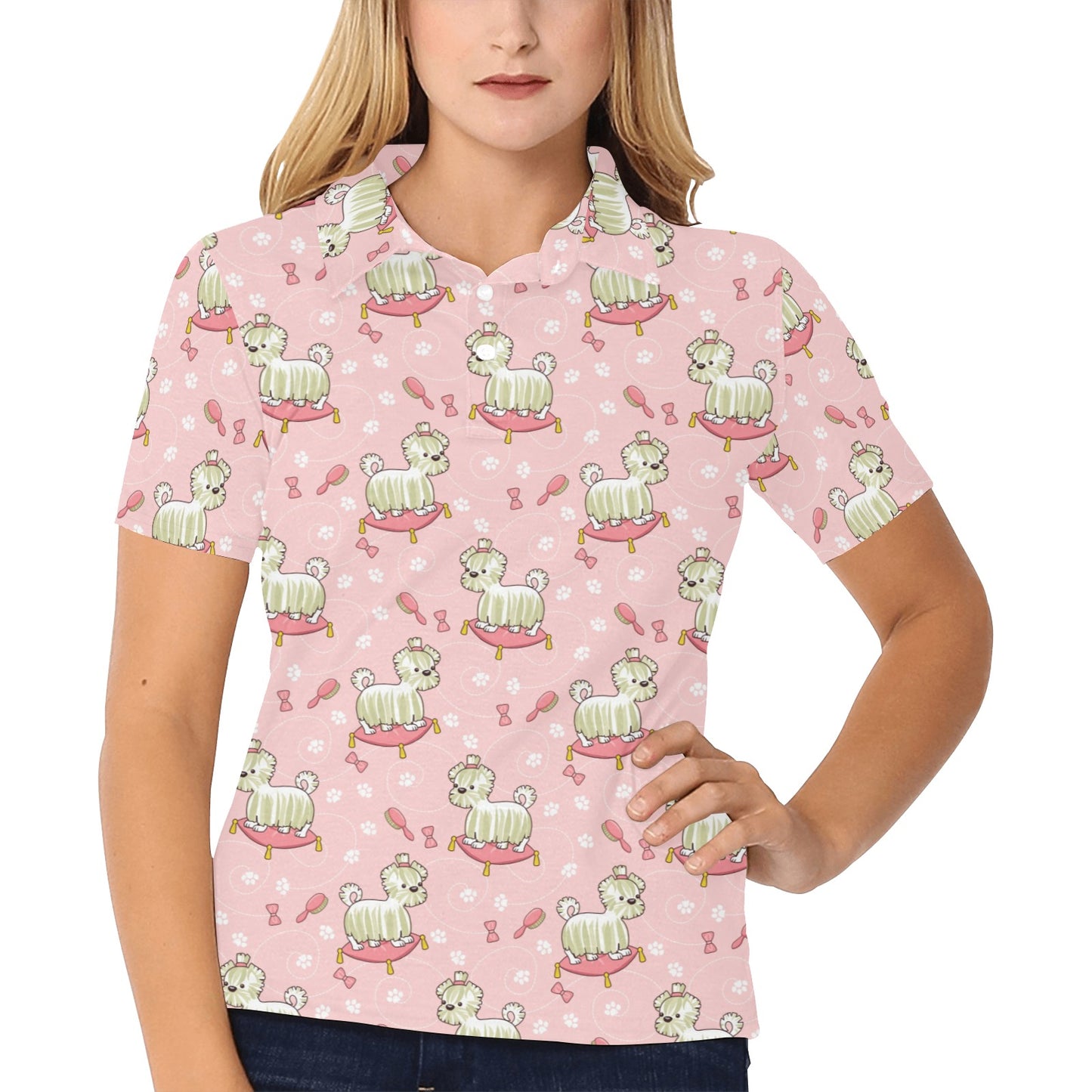 Bichons Frise Pattern Print Design 01 Women's Polo Shirt