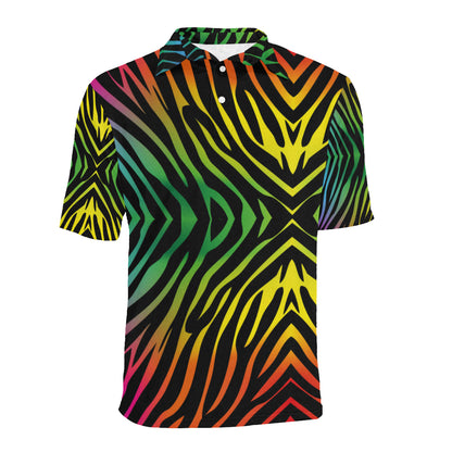 Rainbow Zebra Themed Print Men Polo Shirt