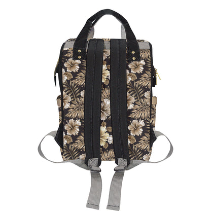 Brown Hibiscus Tropical Diaper Bag Backpack
