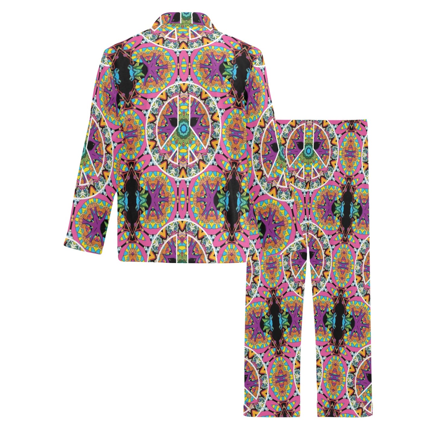 Peace Sign Pattern Print Design A03 Men's Long Pajama Set