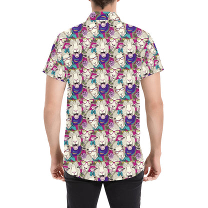 Sheep Print Design LKS403 Men Short Sleeve Button Up Shirt