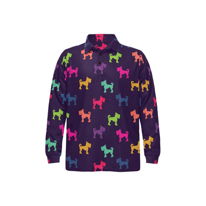 Schnauzers Pattern Print Design A05 Long Sleeve Polo Shirt For Men's