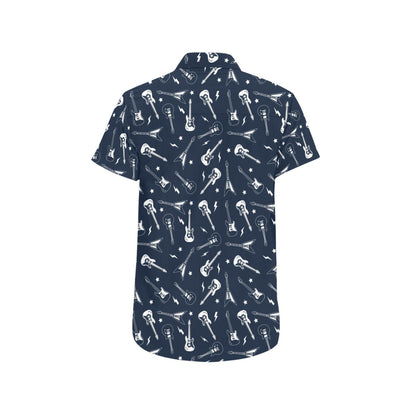 Electric Guitar Print Design LKS402 Men Short Sleeve Button Up Shirt