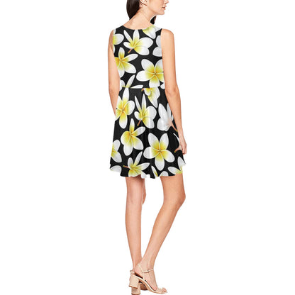 Yellow Plumeria Hawaiian Flowers Sleeveless Dress