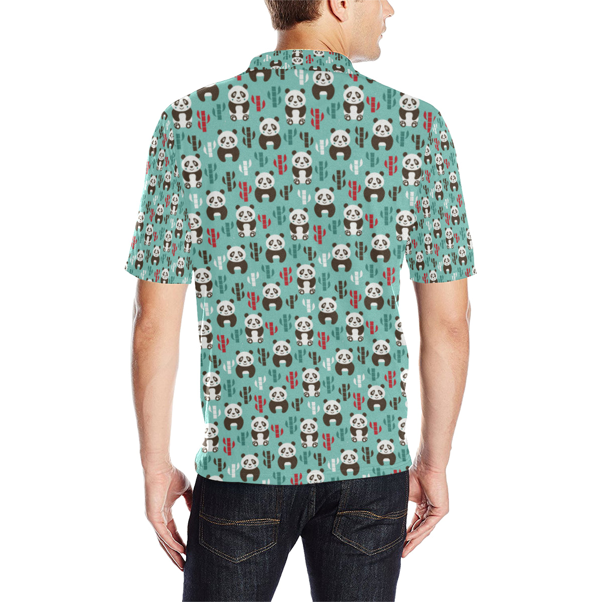 Panda Bear Cute Themed Print Men Polo Shirt