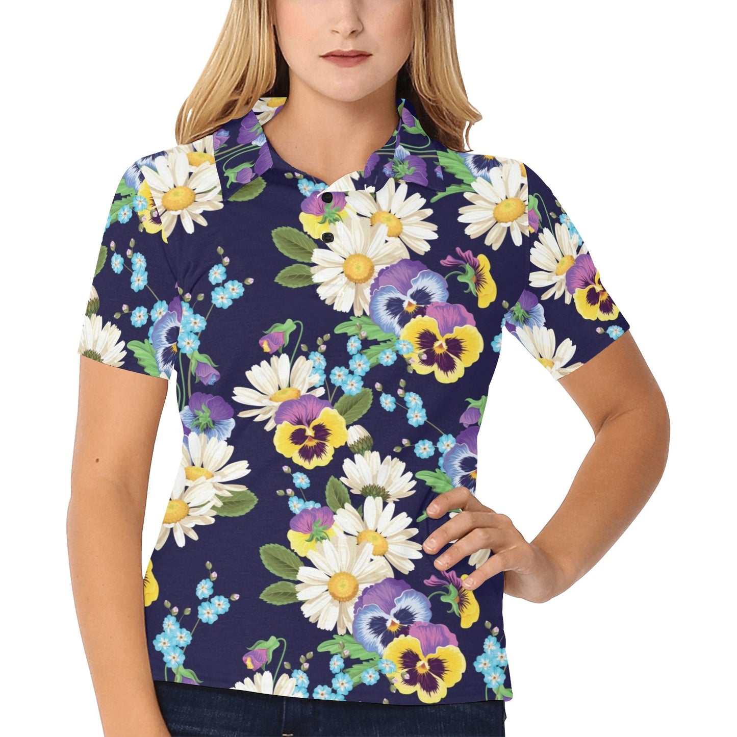 Pansy Pattern Print Design PS03 Women's Polo Shirt
