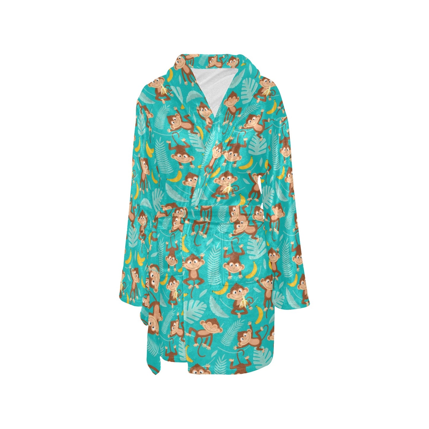 Monkey Happy Design Themed Print Women's Fleece Robe