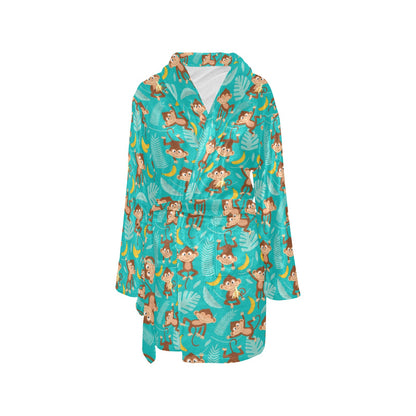Monkey Happy Design Themed Print Women's Fleece Robe