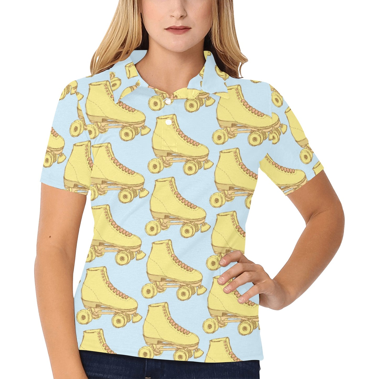 Roller skate Pattern Print Design A03 Women's Polo Shirt