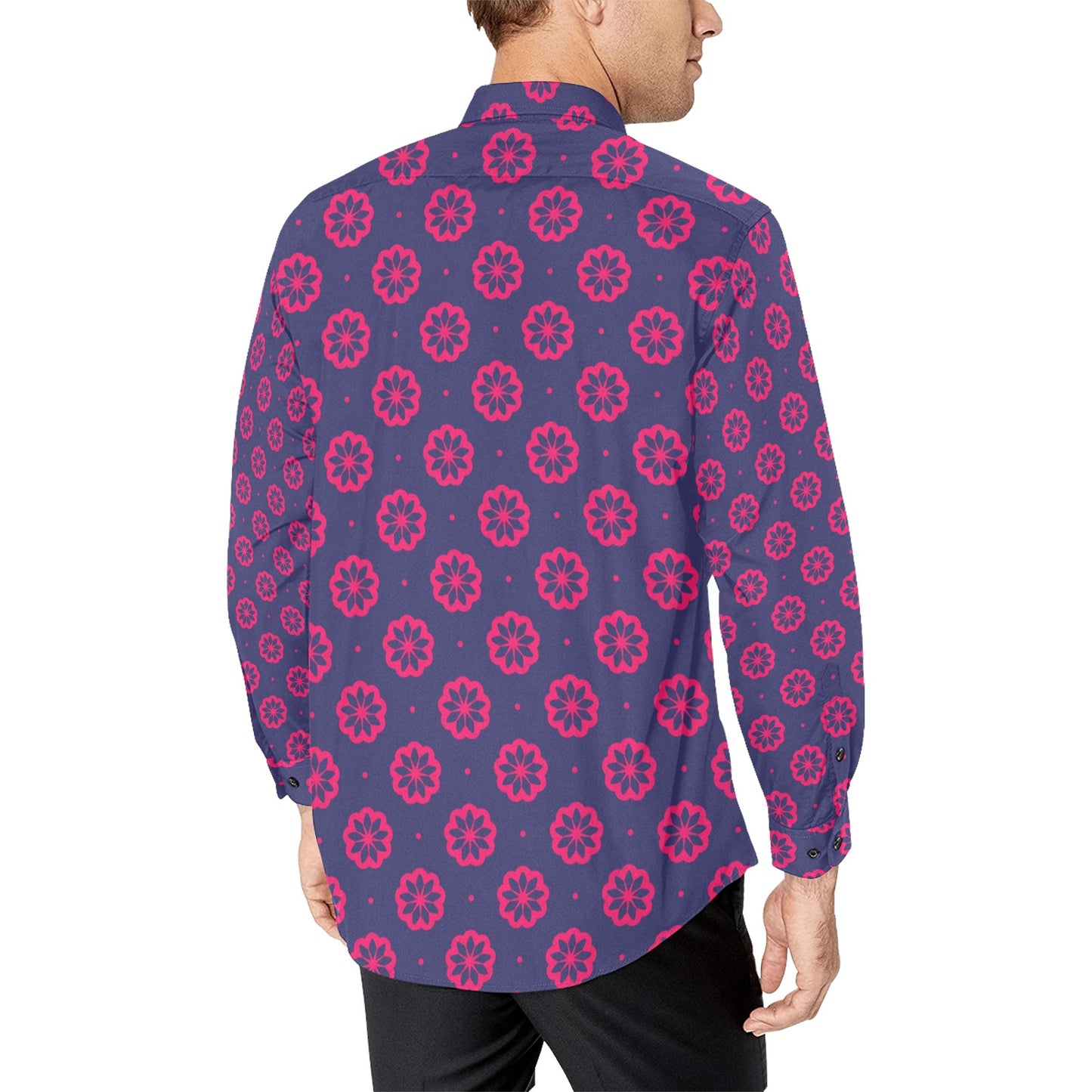 Water Lily Print Design LKS301 Men's Long Sleeve Dress Shirt