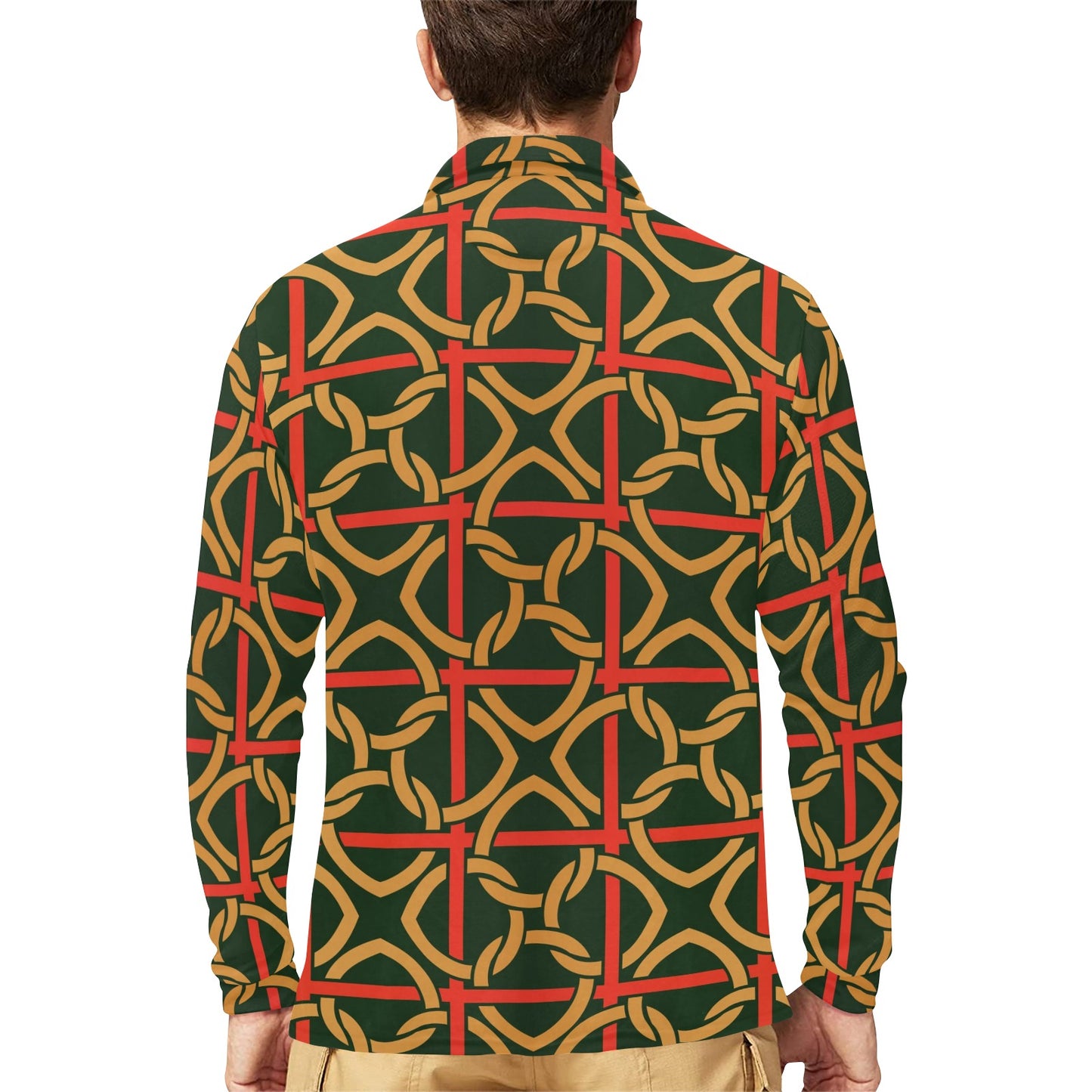 Irish Pattern Print Design 01 Long Sleeve Polo Shirt For Men's