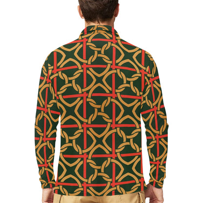 Irish Pattern Print Design 01 Long Sleeve Polo Shirt For Men's
