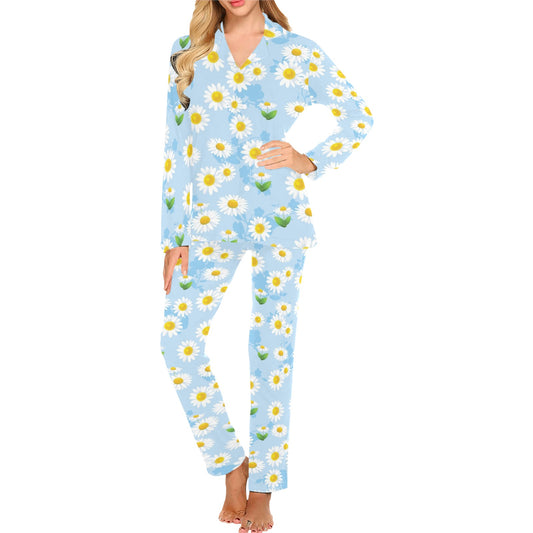 Daisy Pattern Print Design DS010 Women's Long Pajama Set