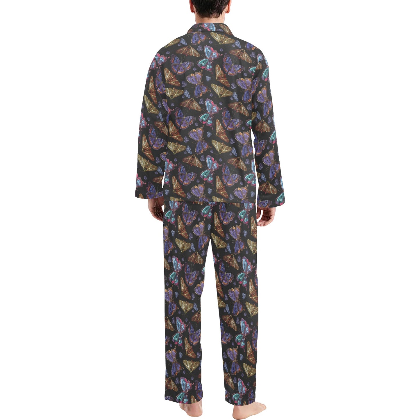 Butterfly Pattern Print Design 013 Men's Long Pajama Set