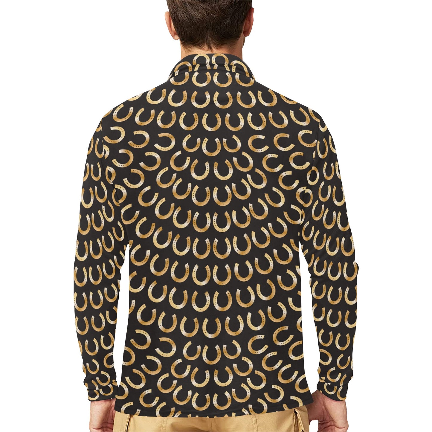 Horseshoe Print Design LKS304 Long Sleeve Polo Shirt For Men's