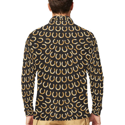 Horseshoe Print Design LKS304 Long Sleeve Polo Shirt For Men's