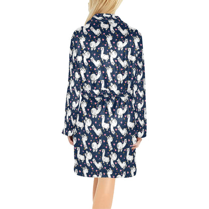 Alpaca Heart Star Design Themed Print Women's Fleece Robe