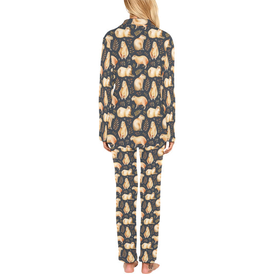 Capybara Pattern Print Design 02 Women's Long Pajama Set