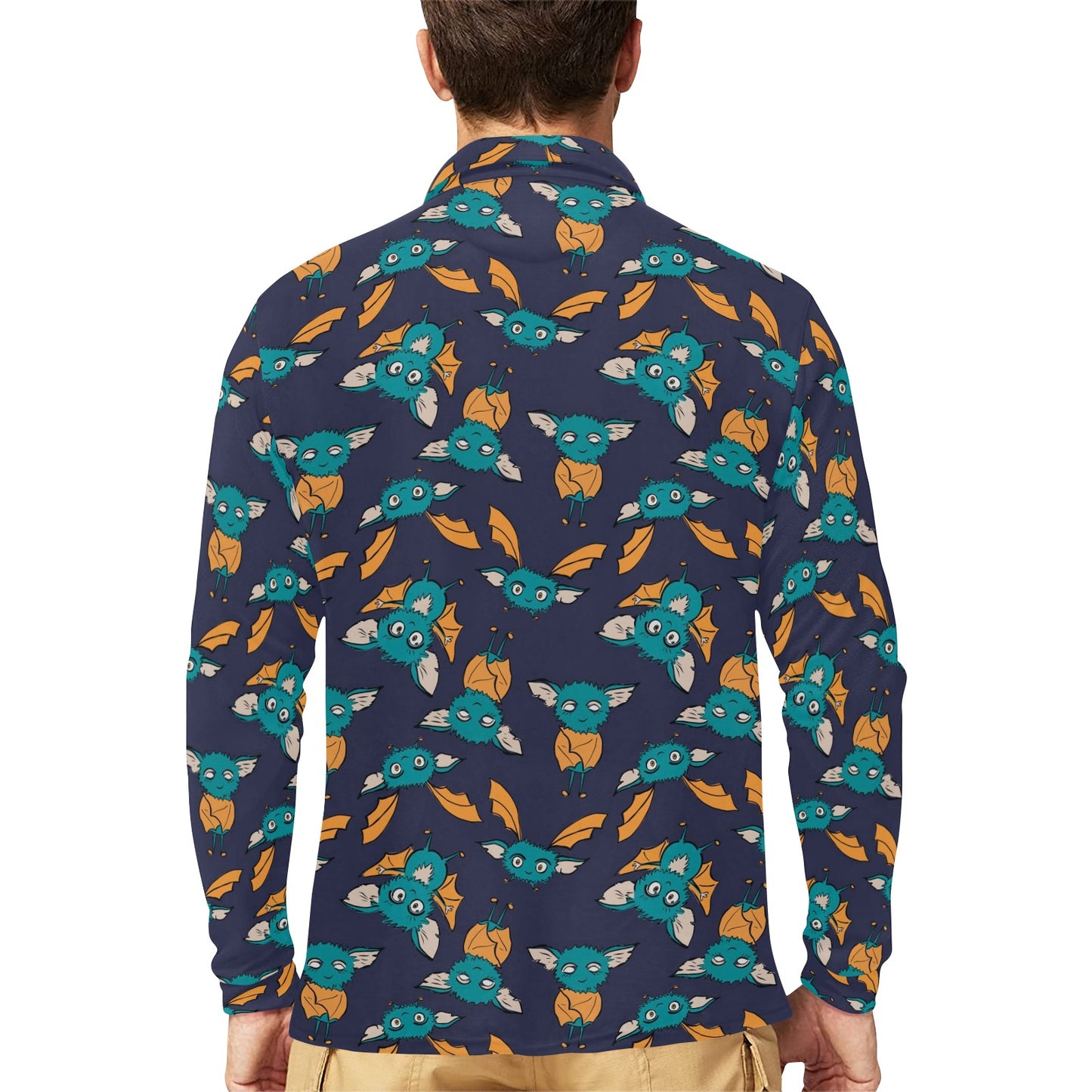 Bat Pattern Print Design 07 Long Sleeve Polo Shirt For Men's