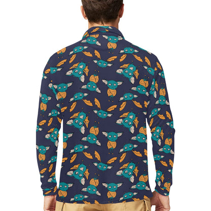 Bat Pattern Print Design 07 Long Sleeve Polo Shirt For Men's