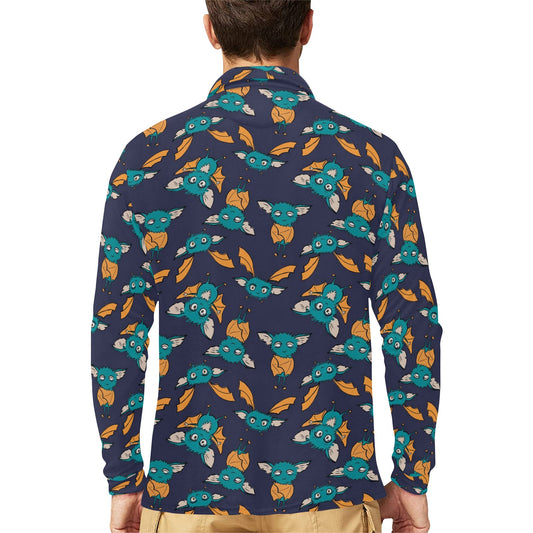 Bat Pattern Print Design 07 Long Sleeve Polo Shirt For Men's