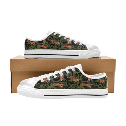 Tiger Pattern Print Design LKS303 Women's White Low Top Shoes