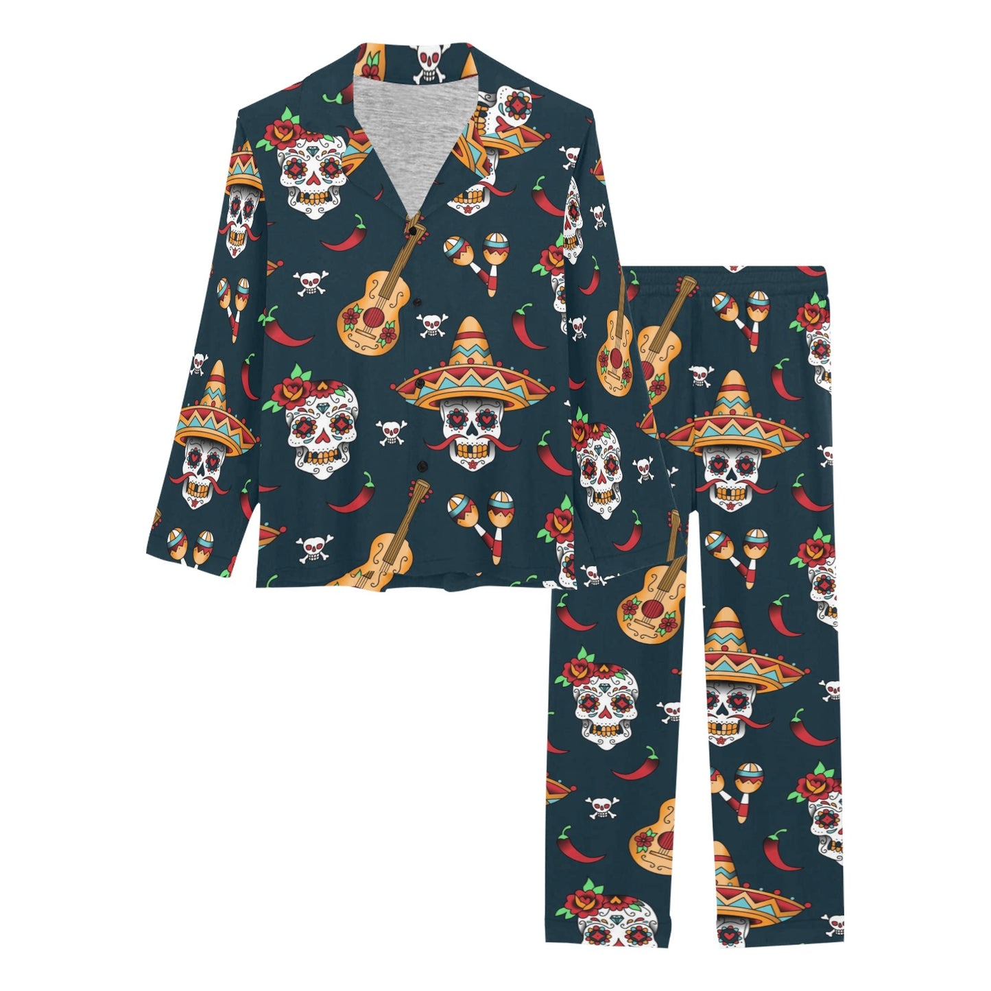 sugar skull Mexican Women's Long Pajama Set