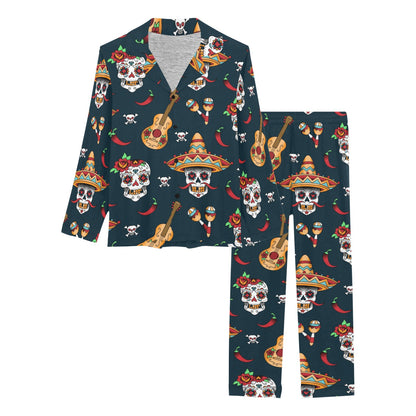 sugar skull Mexican Women's Long Pajama Set
