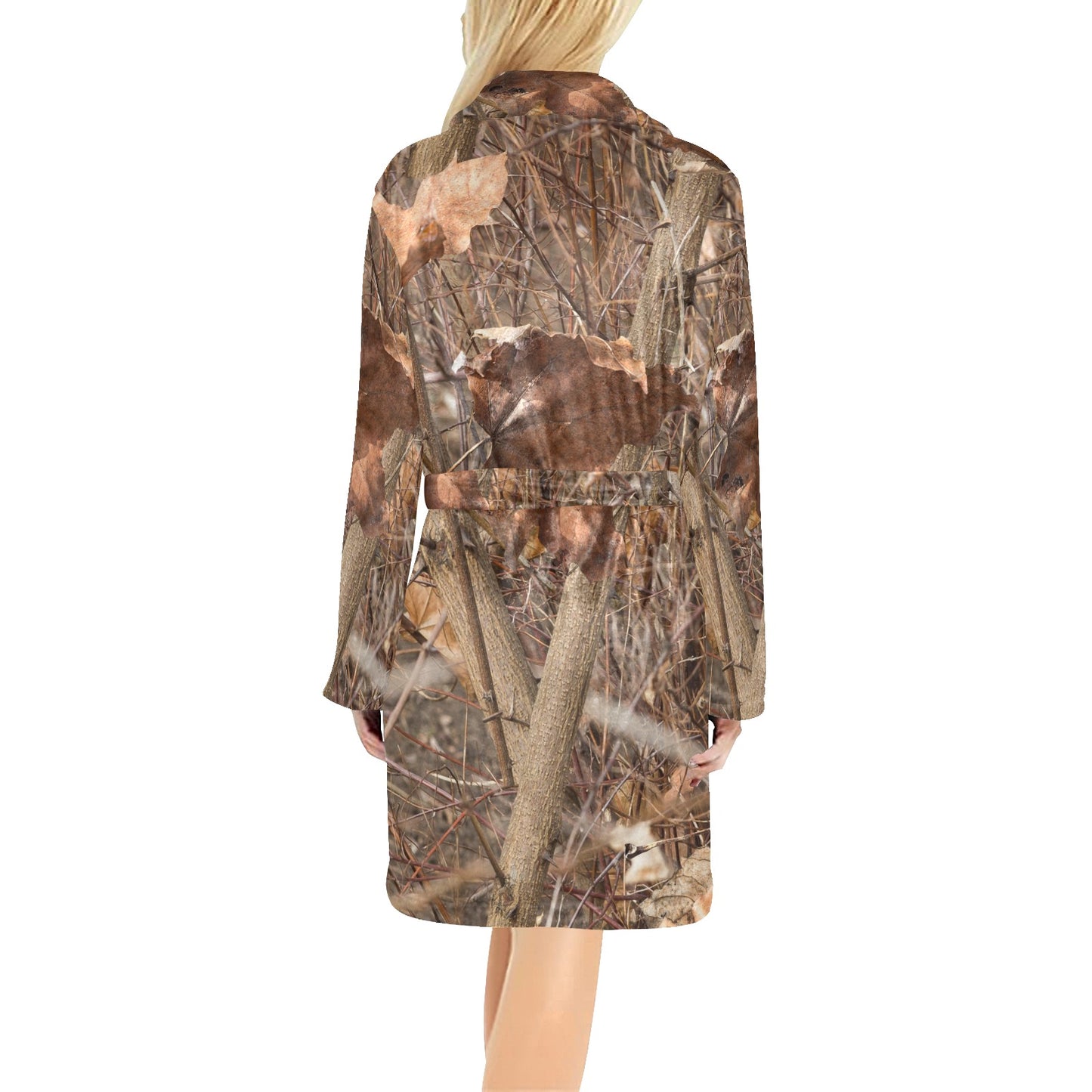 Camo Realistic Tree Forest Autumn Print Women's Fleece Robe