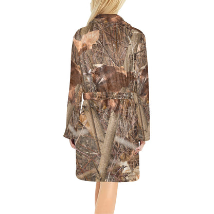 Camo Realistic Tree Forest Autumn Print Women's Fleece Robe