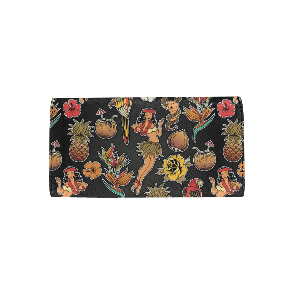 Hula Dancers Hawaiian Style Pattern Print Design 0 Women's Trifold Wallet