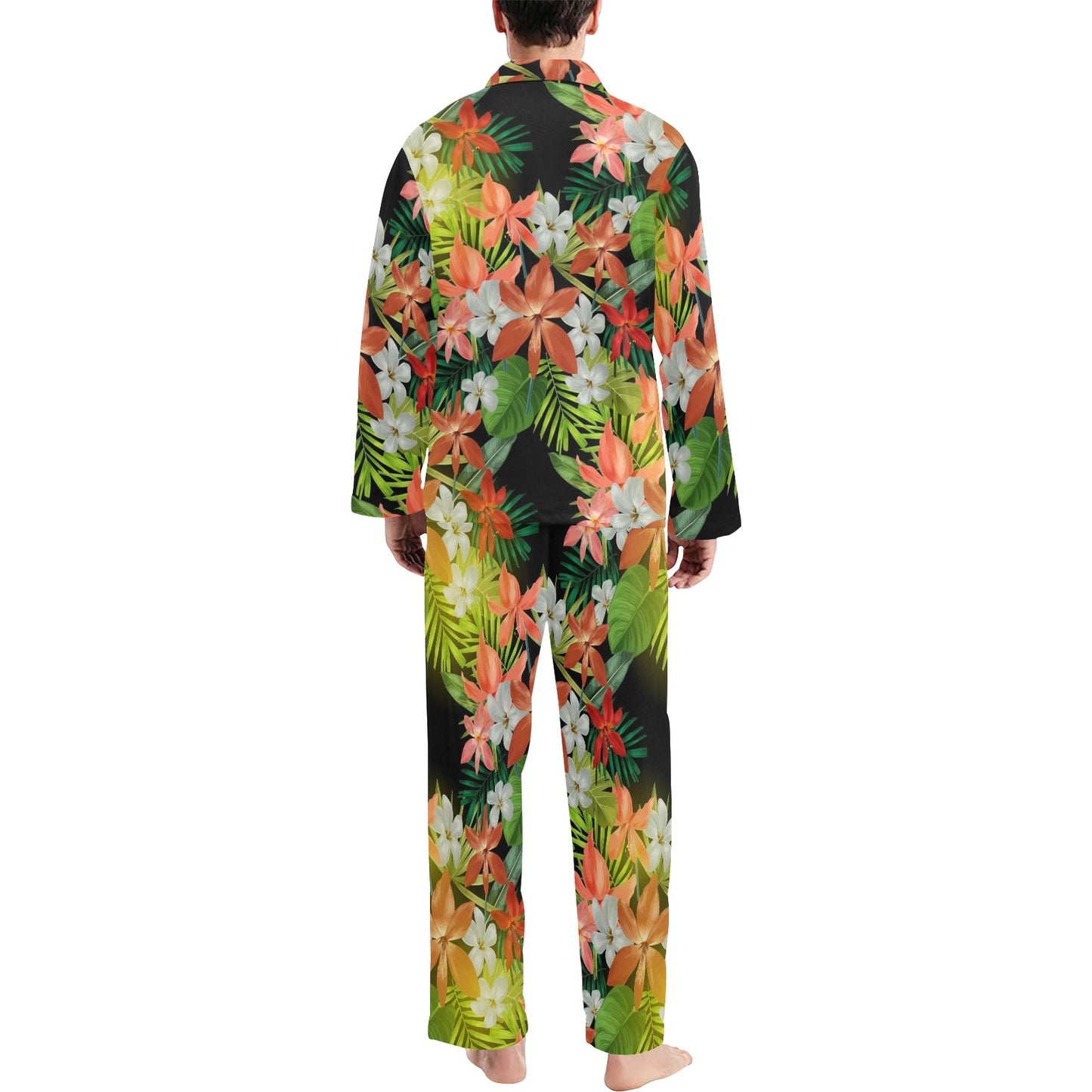Amaryllis Pattern Print Design AL07 Men's Long Pajama Set