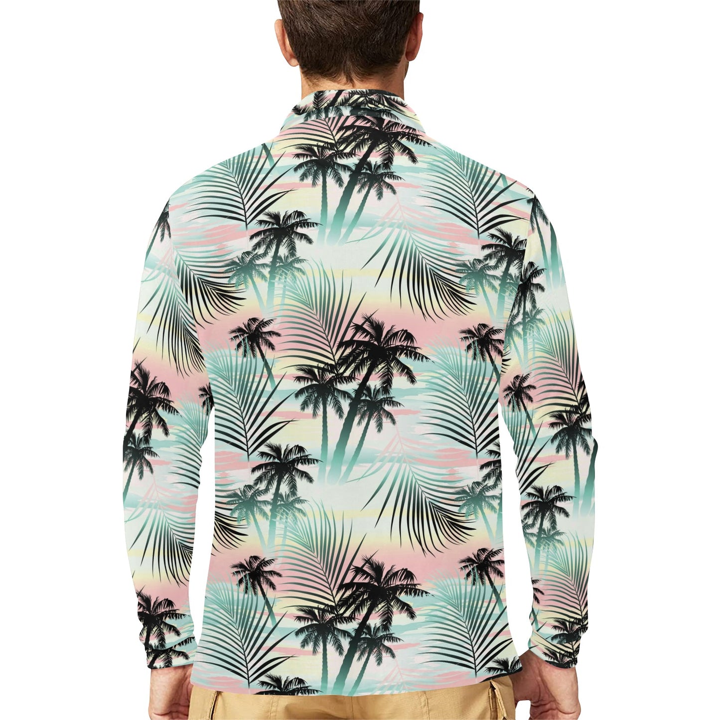Palm Tree Pattern Print Design A03 Long Sleeve Polo Shirt For Men's