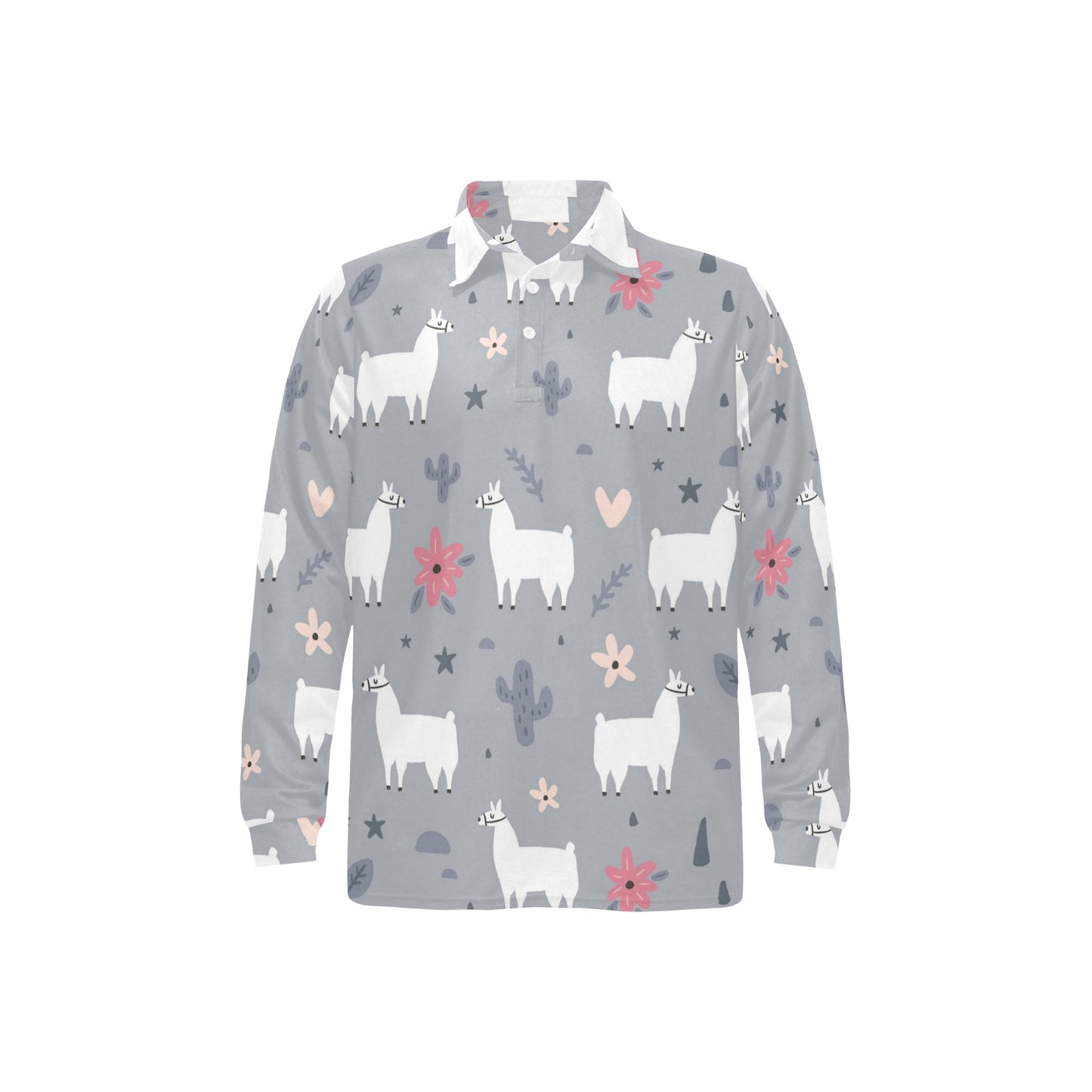 Llama Pattern Print Design 010 Long Sleeve Polo Shirt For Men's