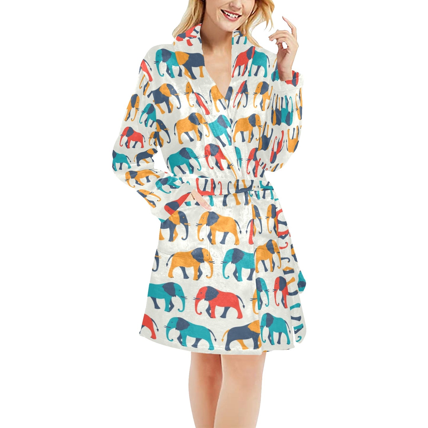 Elephant Colorful Print Pattern Women's Fleece Robe