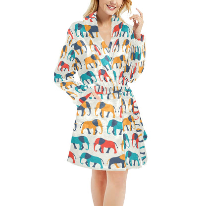 Elephant Colorful Print Pattern Women's Fleece Robe
