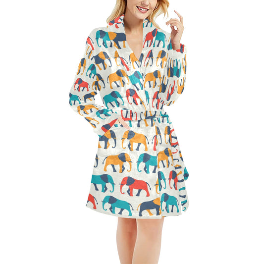 Elephant Colorful Print Pattern Women's Fleece Robe