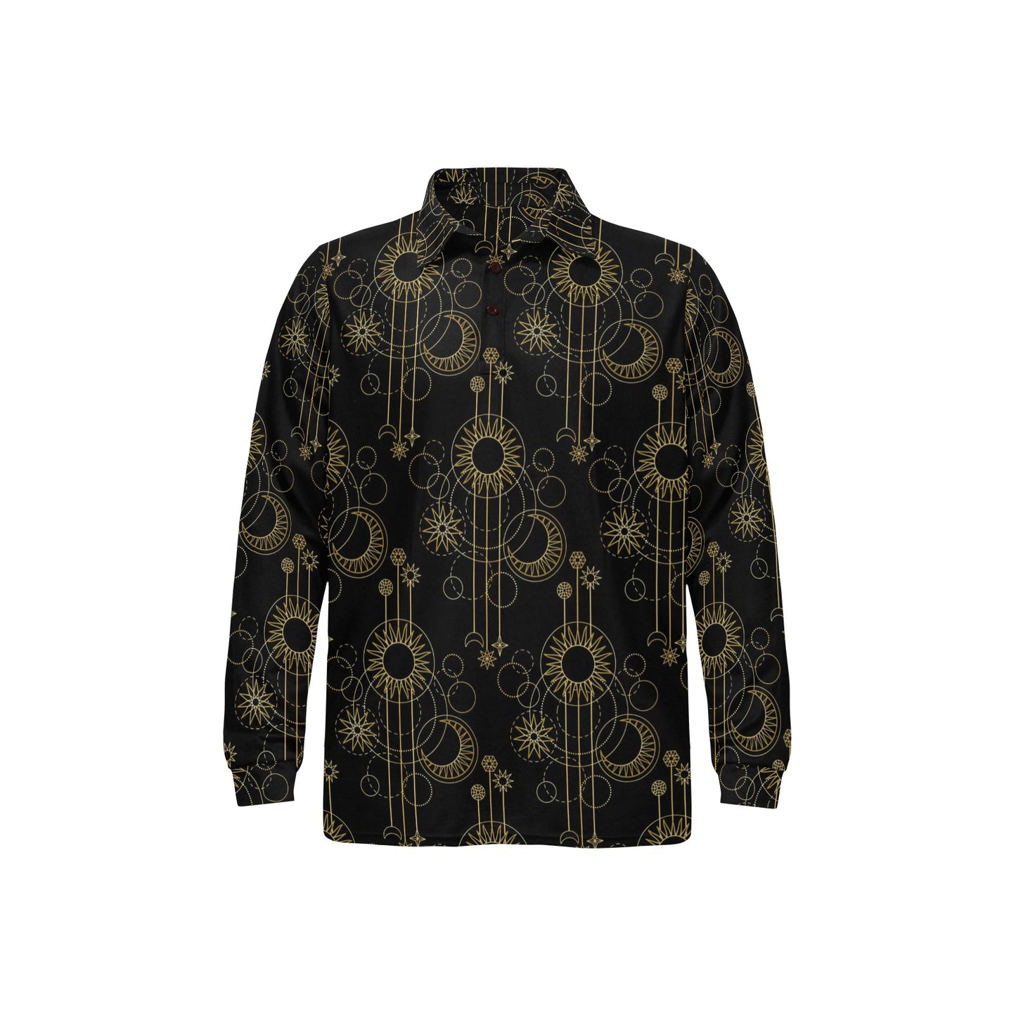 Moon Boho Style Pattern Print Design 01 Long Sleeve Polo Shirt For Men's