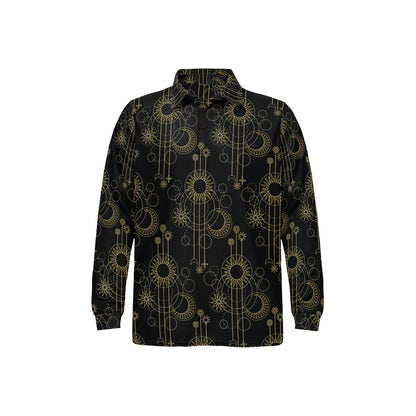 Moon Boho Style Pattern Print Design 01 Long Sleeve Polo Shirt For Men's