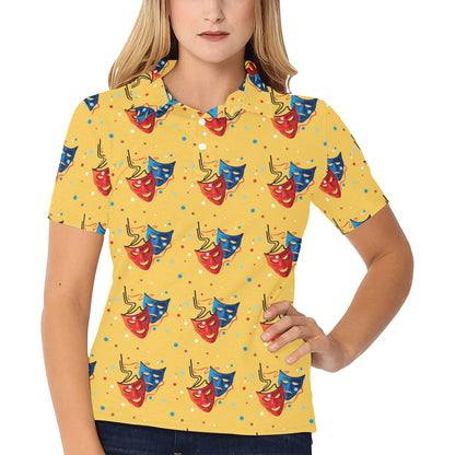 Acting Mask Pattern Print Design 02 Women's Polo Shirt