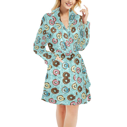Emoji Donut Print Pattern Women's Fleece Robe
