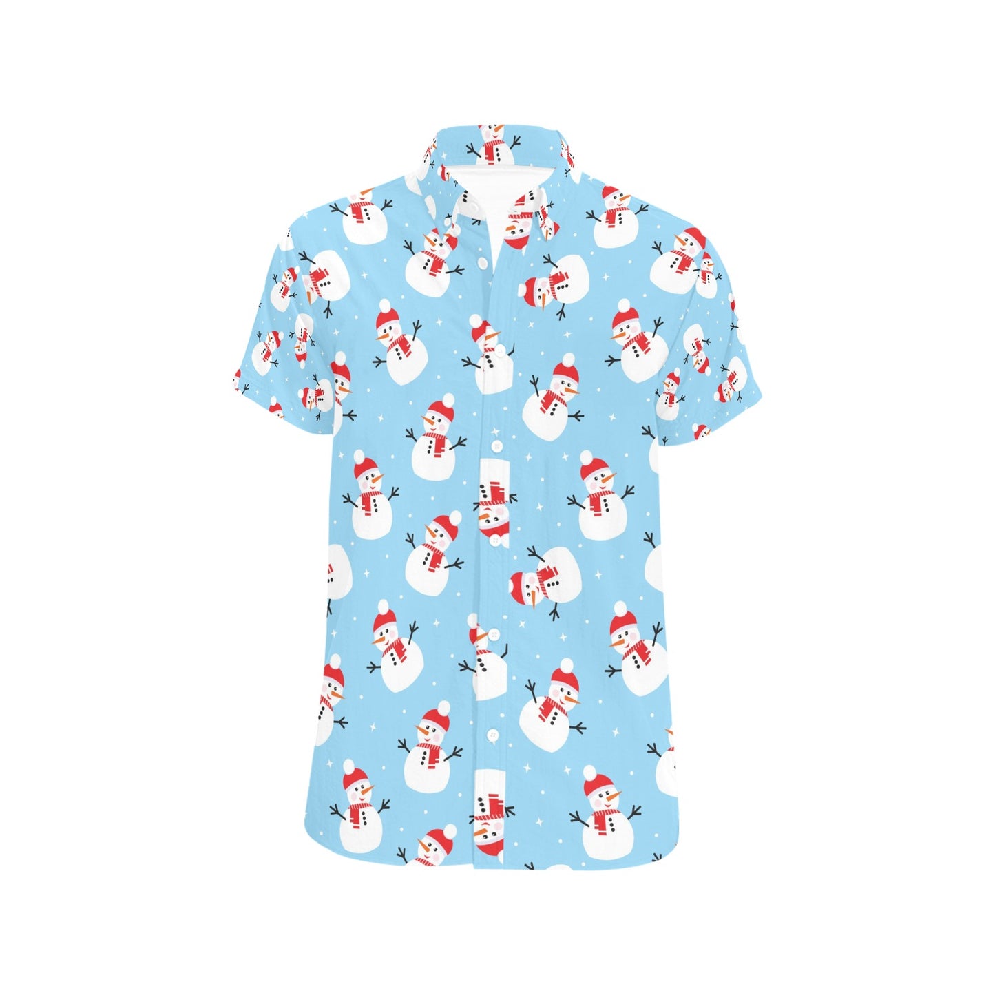 Snowman Print Design LKS305 Men Short Sleeve Button Up Shirt