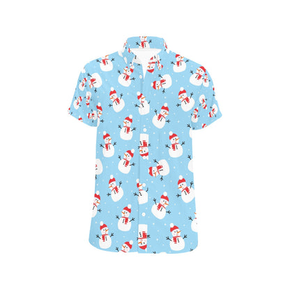 Snowman Print Design LKS305 Men Short Sleeve Button Up Shirt