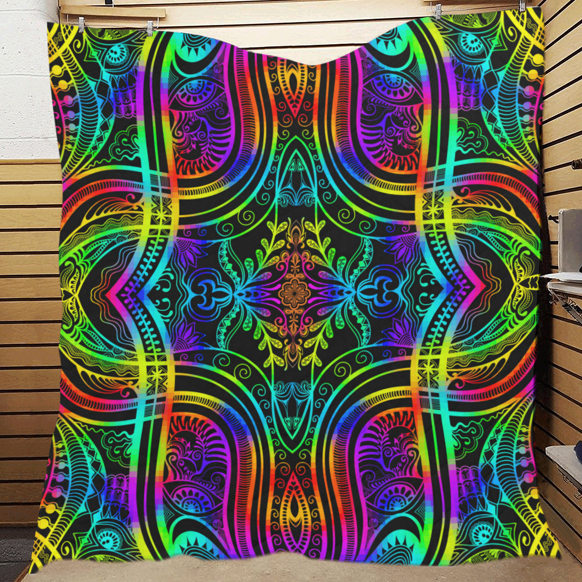 Neon Trible Rainbow Pattern Print Design A01 Premium Quilt