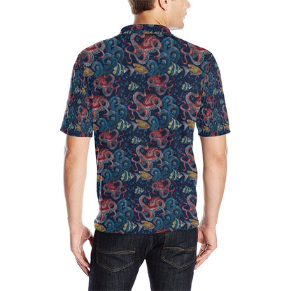 Octopus Deep Sea Print Themed Men Polo Shirt
