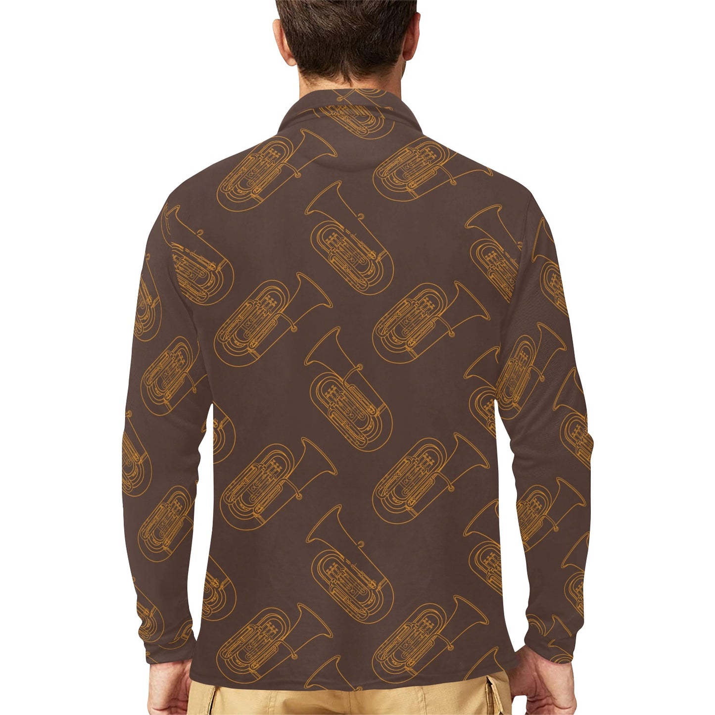 Tuba Pattern Print Design 02 Long Sleeve Polo Shirt For Men's