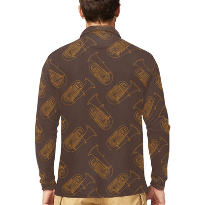 Tuba Pattern Print Design 02 Long Sleeve Polo Shirt For Men's