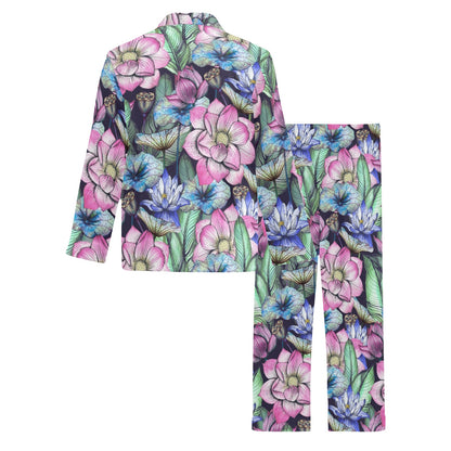 Water Lily Pattern Print Design WL07 Men's Long Pajama Set
